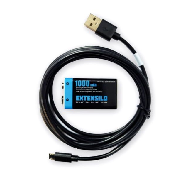 Polnilna baterija z Micro USB vtičnico skupaj s kablom (30 cm) 9V